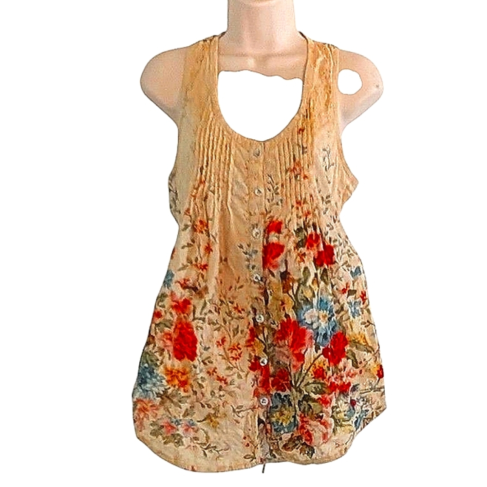American Rag Floral Tank Top - Cream with Multicolor Flowers